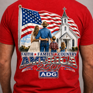 large American flag< Church and family